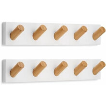 Wall Mounted Coat Rack, White with 5 Heavy-Duty 1" Diameter Hooks (2-Pack), 16.5" - Wall Hook Rack - Modern Scandinavian Home Decor