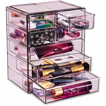Ensemble de rangement de maquillage en acrylique à 7 tiroirs – Rangement cosmétique violet pour coiffeuse et comptoir, idéal pour pinceaux,