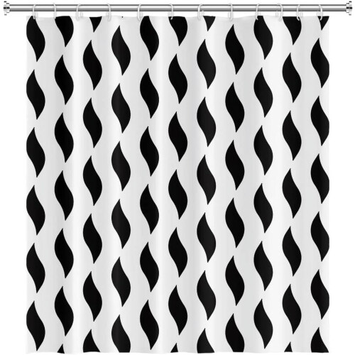 Cortina de chuveiro geométrica abstrata preta 84x72 polegadas, conjunto de banheiro preto e branco com ganchos – compatível com varões padrão 2