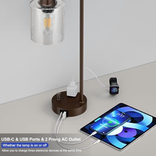 Βιομηχανικό φωτιστικό γραφείου με πρίζα USB-C, USB και AC 2