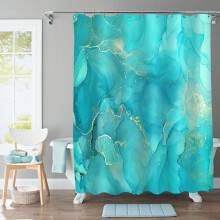 Rideau de douche en tissu turquoise, rideau de douche abstrait effet marbre bleu pour salle de bain, ensemble de rideau de douche moderne Ă motif