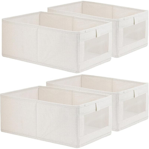 Set van 4 linnen opbergdozen met transparant venster