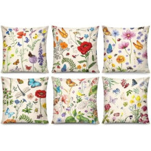 Funda de almohada floral roja y rosa, 40 x 40 cm, juego de 6