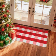 Red 2x4 ft Hallway Runner Rug – Christmas Machine Washable, Non-Slip, Soft Plaid Rug for Kitchen, Bedroom, Living Room, Nursery, Bathroom & Entry