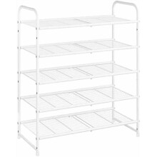 Étagère à chaussures empilable à 5 niveaux, extensible et réglable, en fil métallique, blanche