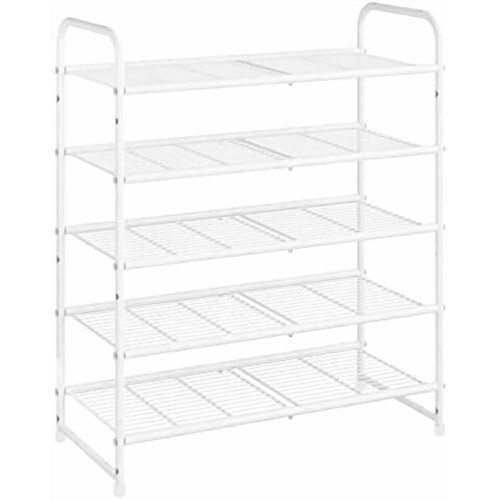 5-Tier Stackable Shoe Rack, Expandable & Adjustable Shoe Organizer Storage Shelf, Wire Grid, White