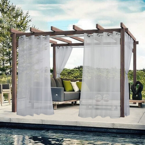 Cortina de voile transparente para área externa, impermeável, com ilhós, cinza, 130 x 272 cm (51 x 107 polegadas), 1 painel. 1