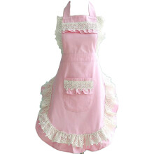 Adjustable kitchen apron with pocket for women, pink