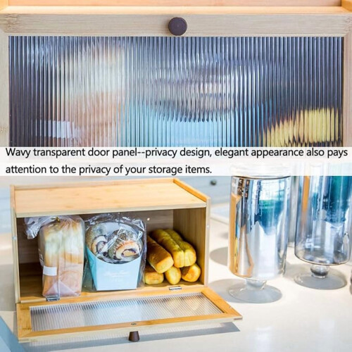 Bamboo Bread Box for Kitchen Counter-Large Capacity Bread Storage Container Farmhouse Bread Box with Window Bread Holder 2