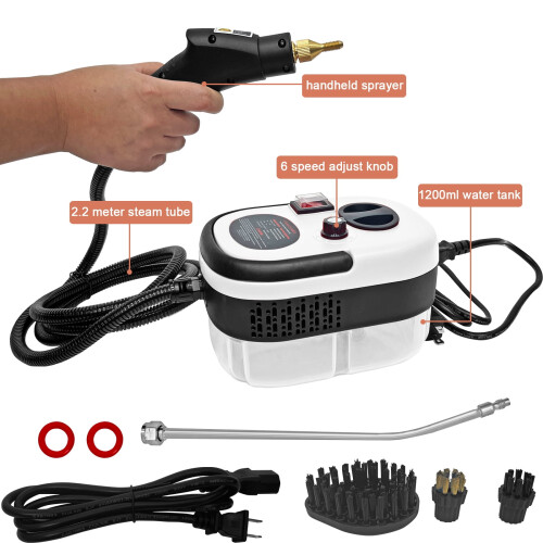Ατμοκαθαριστής χειρός 2500W, δεξαμενή 1200ml, 3 βούρτσες, γρήγορη θέρμανση—συμβατό με 2