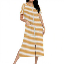 Women's striped zip-up fleece robe with pockets, S-2XL