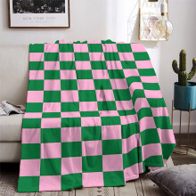 Luxurious Ultra-Soft Flannel Throw Blanket – Modern Green & Pink Checkered, All-Season Sofa/Bed Comfort, Ideal Gift; compatible with standard decor