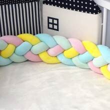 Woven long knotted ball four strands braided bed pillow kont ball children's anti-collision strip-White Pink Blue Yellow-4M