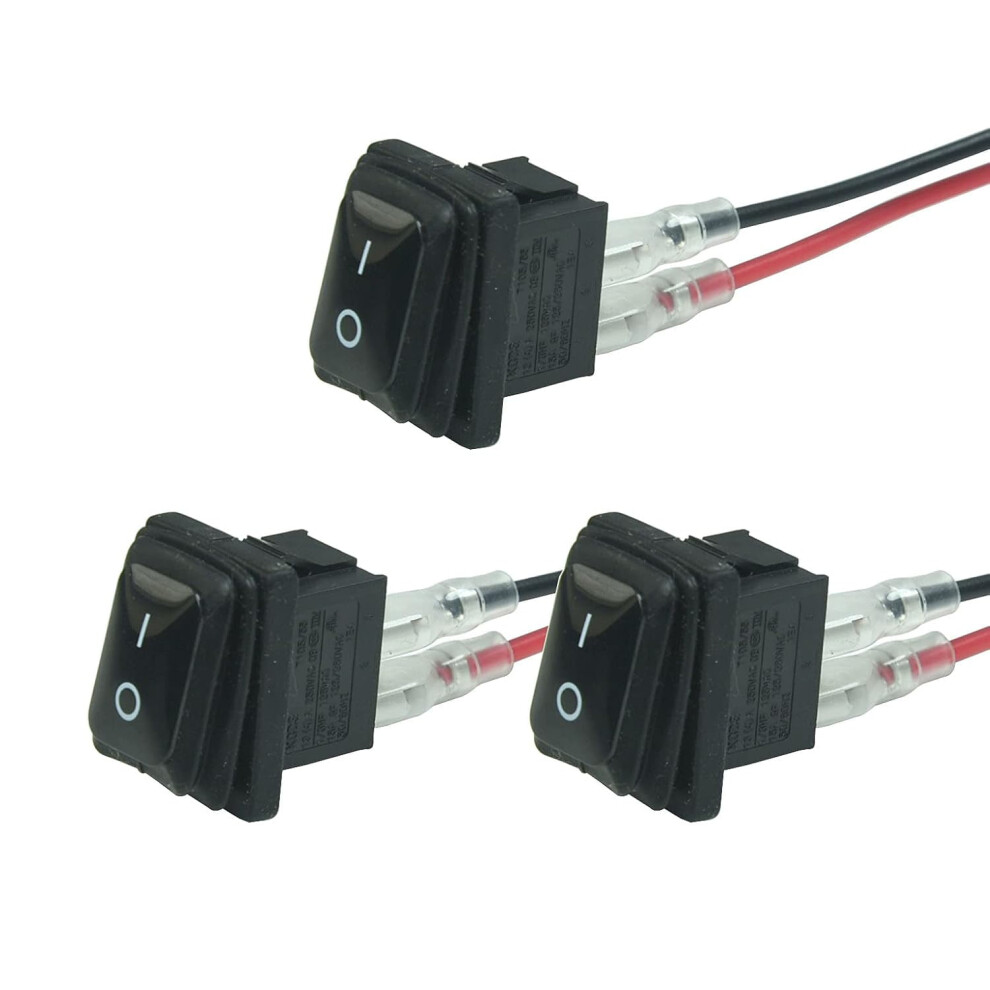 3Pcs Waterproof Rocker Toggle Switch,2 Pin Mini On-Off Rocker Switch With 20Cm Ul1007 18Awg Wires,15A 125V/250Vac(Black) 9485826277774