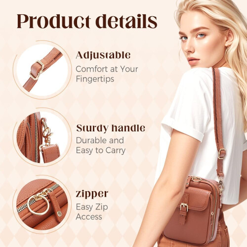 Bolsa transversal feminina em couro PU com vários compartimentos 2