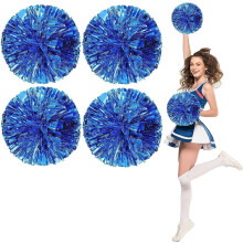 Pompons de pom-pom girl, pompons moelleux avec anneau pour les doigts, pompons métalliques pour les fêtes (bleu, lot de 4)