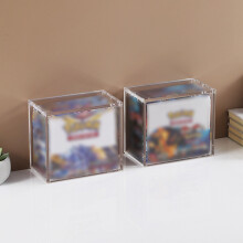 Vitrine de acrílico transparente com fundo espelhado e base de suporte, formato de cubo para armazenamento de figuras de ação e itens
