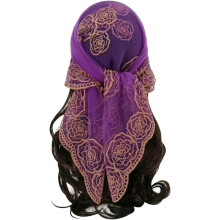 Pañuelo para la cabeza grande de 80 cm (31,5 pulgadas) con bordado de flores para mujeres y niñas.
