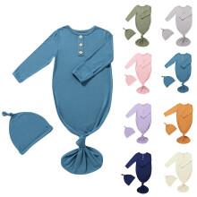 Macacão para recém-nascido, modelo vestido macio com nó e touca para bebês meninos e meninas, de 0 a 3 meses, azul escuro.