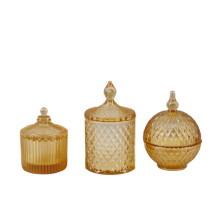 Aanbieding: Set van 3 miniatuur glazen snoeppotjes, decoratieve opbergpotjes voor in de apotheek, badkamer, keuken en voorraadkast.