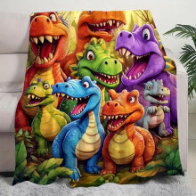 Niedliche Flanelldecke mit lächelnden Dinosauriern in HD-Digitaldruck (100 x 150 cm), leicht und ganzjährig geeignet – perfekt für
