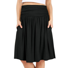 Marineblauwe A-lijn rok voor dames – knielengte, hoge taille, zwierig, zijzakken (XX-Large, marineblauw middernacht)