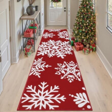 HEBE Christmas hallway runner rug 2 ft x 8 ft red farmhouse