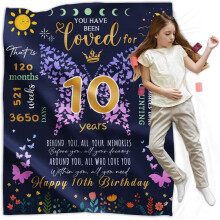 Lila Schmetterlings-Geburtstagsdecke zum 10. Geburtstag (127 x 152 cm) – Geschenkidee für 10-jährige Mädchen, passend zur Geburtstagsdekoration