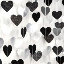 Guirnalda de corazones blancos, negros y plateados, 15,8 metros (52 pies) – Decoración para fiestas de cumpleaños número 21, Nochevieja,