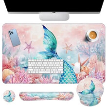Set di tappetino per tastiera e mouse a tema sirena rosa 4 in 1 (90x40 cm) + poggiapolsi + sottobicchiere, ergonomico, compatibile con tutte le