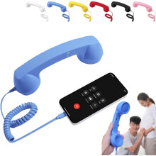 Telefone retrô com fone de ouvido e porta tipo C