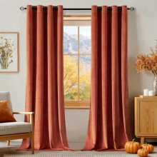 Fall Velvet Curtains 52x84 Inch Set of 2, Grommet, Burnt Orange, Thermal Insulated, Soundproof, Room Darkening, Rust/Terracotta