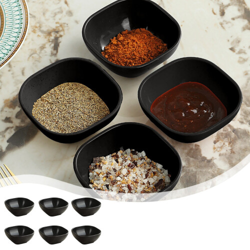 4-Inch Square Sauce Dish, 6pcs, Wheat Straw Material, Black Kitchen Utensils 1