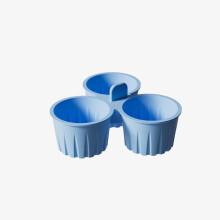 Dreiteiliges Silikon-Heißluftfritteusen-Becherset mit drei separaten Fächern, BPA-frei – Blau