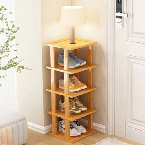 Sapateira de bambu com 5 níveis e organizador vertical.