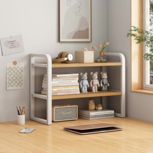 Étagère de bureau en bois blanc à deux niveaux