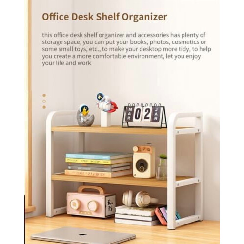 Étagère de bureau en bois blanc à deux niveaux 2
