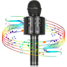 Bluetooth Karaoke Microphone & Speaker Combo - Portable Singing Machine with Voice Effects, Perfect for Gifts & Family Fun (Black)