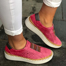 Buty do biegania damskie, modne, codzienne, wsuwane, z wycięciami, z okrągłym noskiem, z grubą podeszwą, trampki, buty damskie, czerwone 37