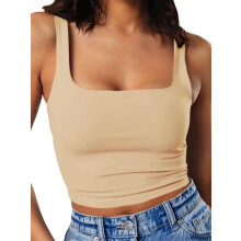 Tanktopp for kvinner Firkantet hals Ermeløs Trendy Sexy Topper Slim Fitted Sommer Yoga Topper