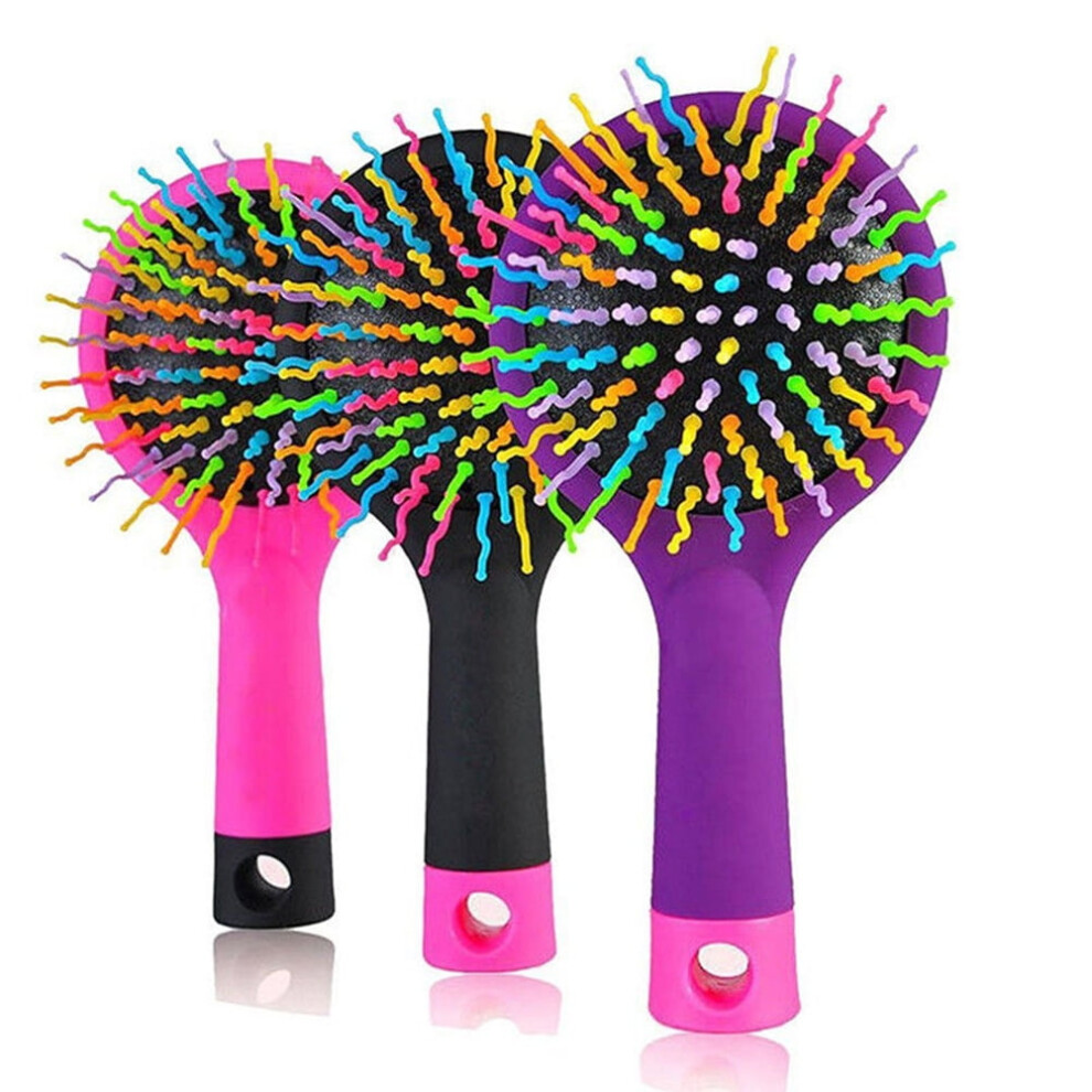 2 in 1 Girl Rainbow S-Curl Wave Brush Mirror Comb Anti-static Massage Hairbrush