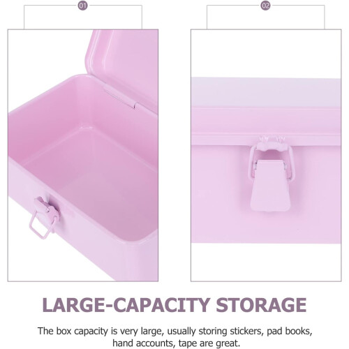 Metal Hinged Tin Box Rectangular Pink Storage Box Desktop Empty Box Stationery Sundries Box Container Home Organization Accessories 1