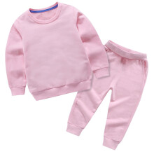 Conjunto de dos piezas de moda para niños de 0 a 13 años, color liso, con sudadera de cuello redondo y pantalón de cintura elástica, ideal para