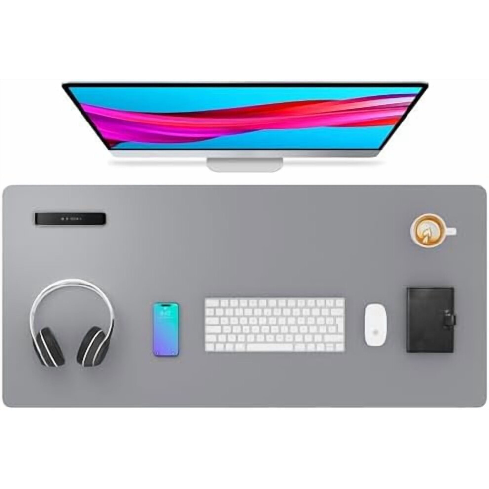 Leather Desk Pad Protector, Mouse Pad & Writing Mat Â Non-Slip, Waterproof Pu Leather, 36"X17", Light/Grey 9418476379901