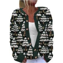 Gilet de Noël festif pour femme, haut en maille imprimée à manches longues, veste pull ouverte sur le devant boutonné, tailles S à 5XL,