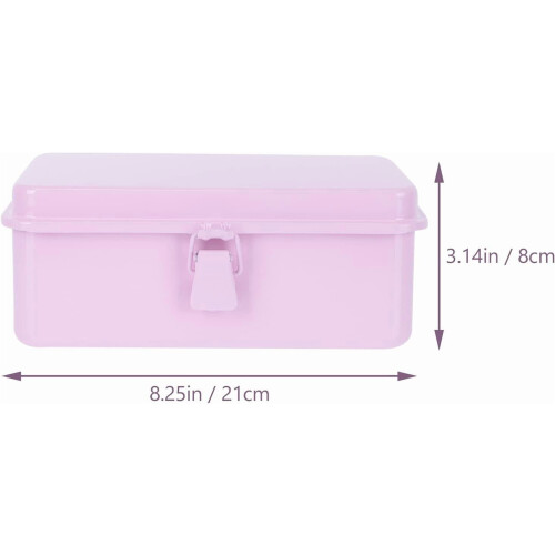 Metal Hinged Tin Box Rectangular Pink Storage Box Desktop Empty Box Stationery Sundries Box Container Home Organization Accessories 2