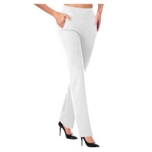 Dámske jogové nohavice VERUGU Bootcut, vysoký pás, regulácia brucha, rozšírené nohavice, elastické, vrecká, biele XL – vhodné do