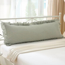 Housse de coussin de corps à carreaux vichy vert sauge et blanc 51 x 137 cm