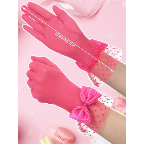 Kurze Damen-Abendhandschuhe aus Spitze mit Schleife, Passform 2