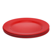 Lot de 4 assiettes plates rouges en mélamine, aspect porcelaine, pour les fêtes et réceptions